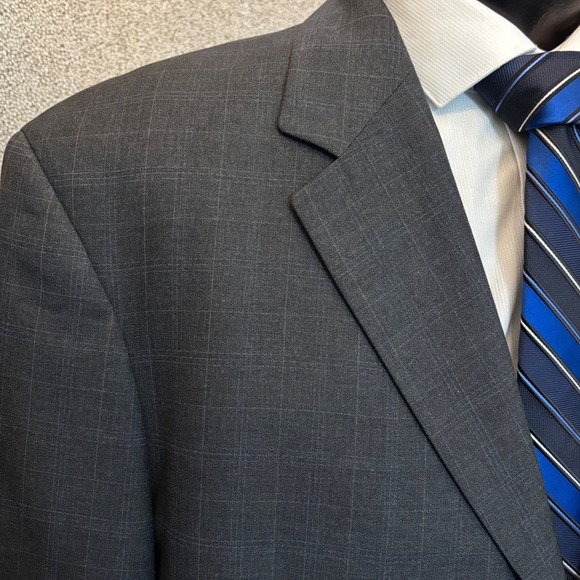 BOSS Hugo Boss Gray Suit 46R Plaid Wool Model Sigma Einstein 36W Academia Retro - Picture 2 of 16